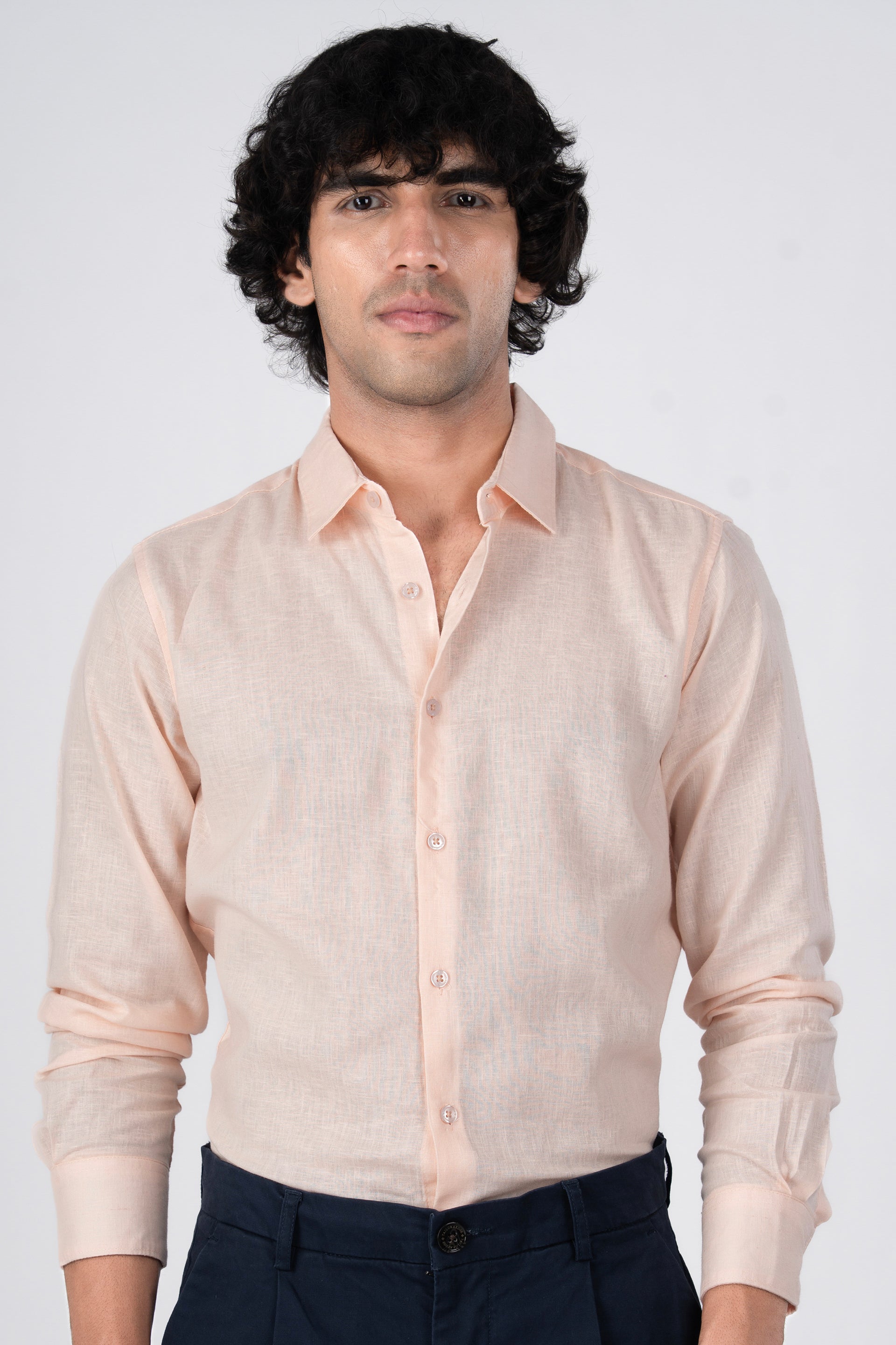 Premium Lyocell Linen Shirt In Orange Peach