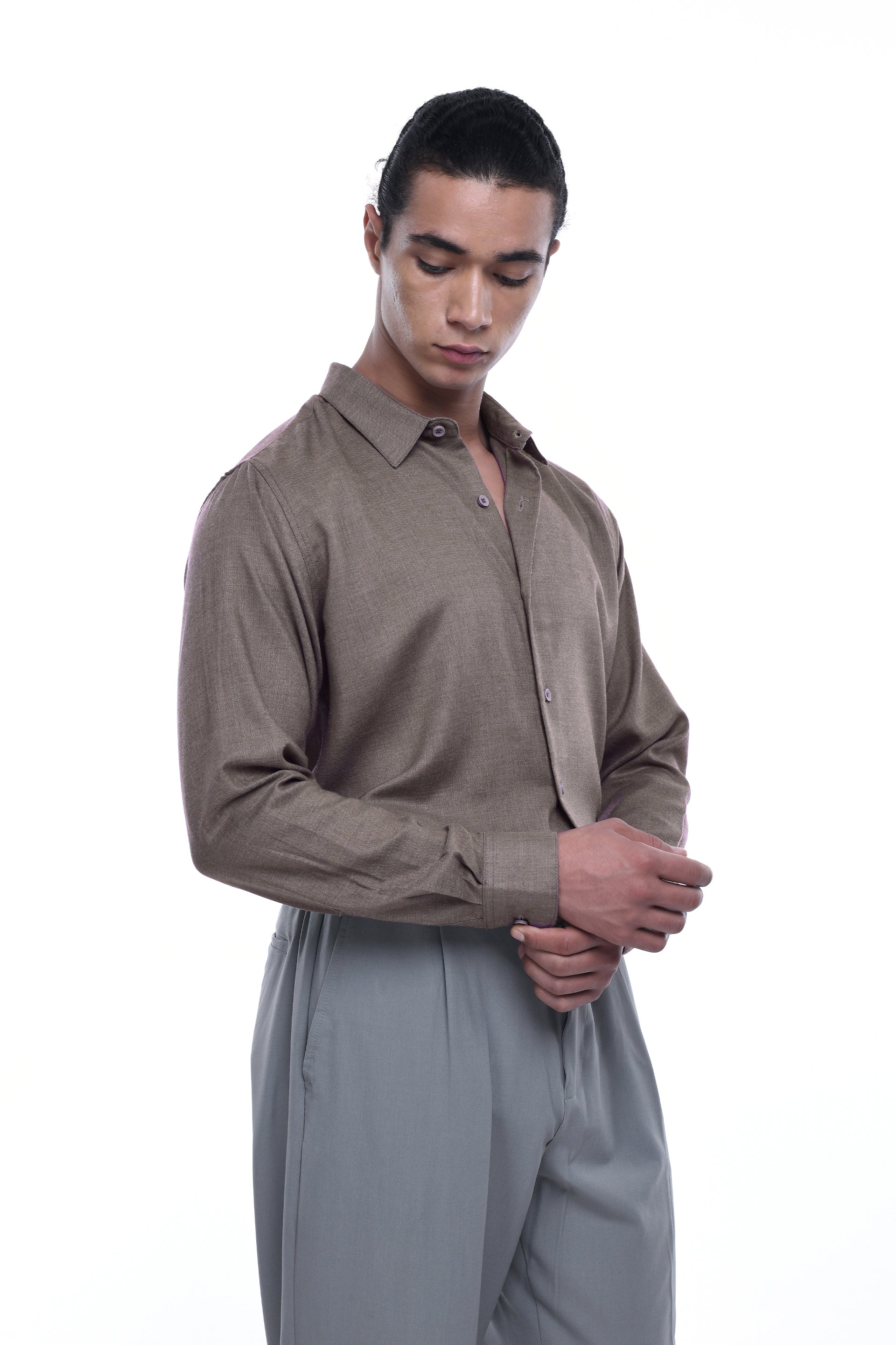 Men’s Royal Oxford Stretch Shirt in Beige – tailored fit, soft beige oxford finish, versatile formal and casual wear | Tailoraedge