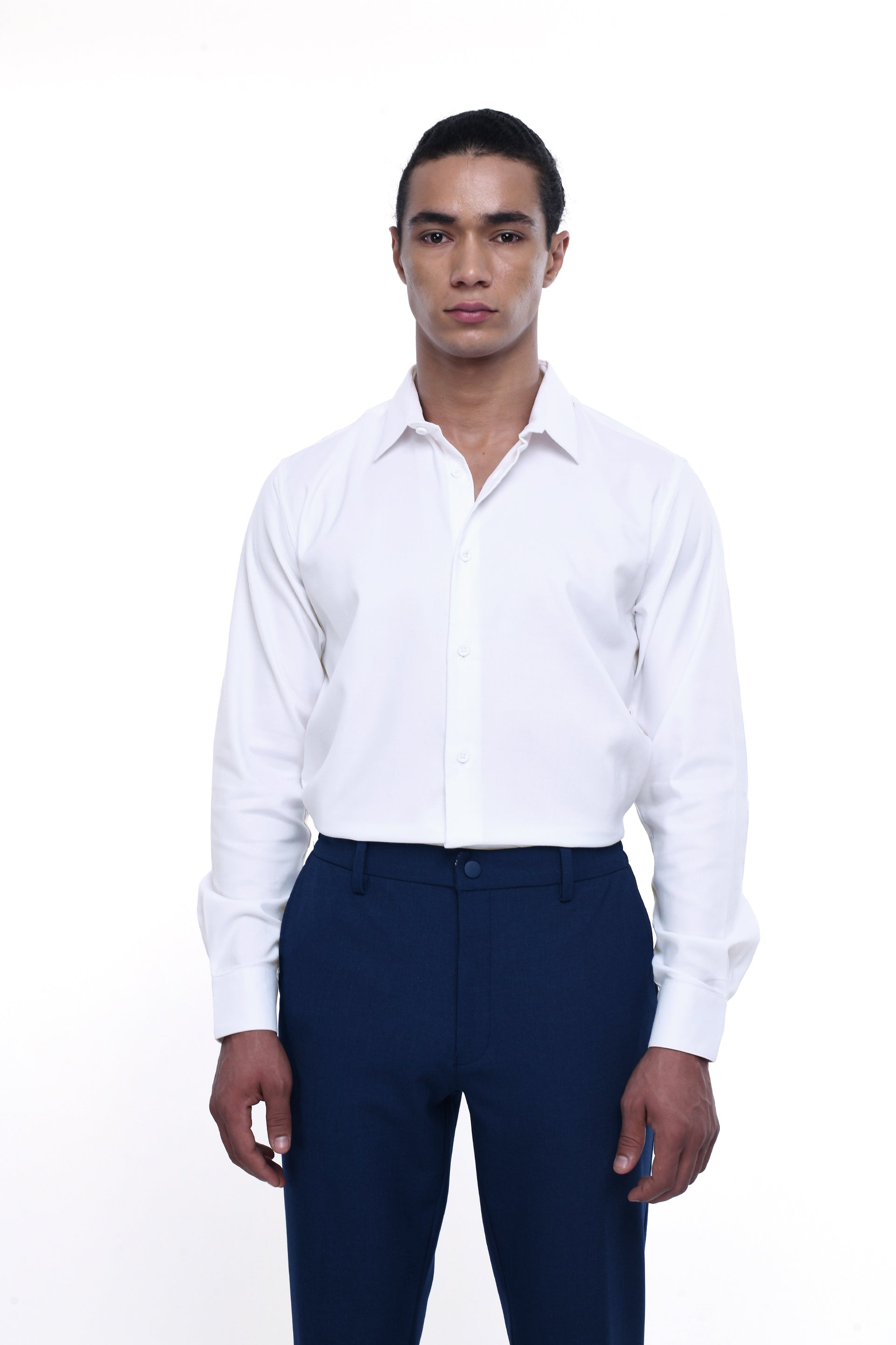 Men’s Royal Oxford Stretch Shirt in White – tailored fit, crisp white oxford weave, perfect office and formal essential | Tailoraedge