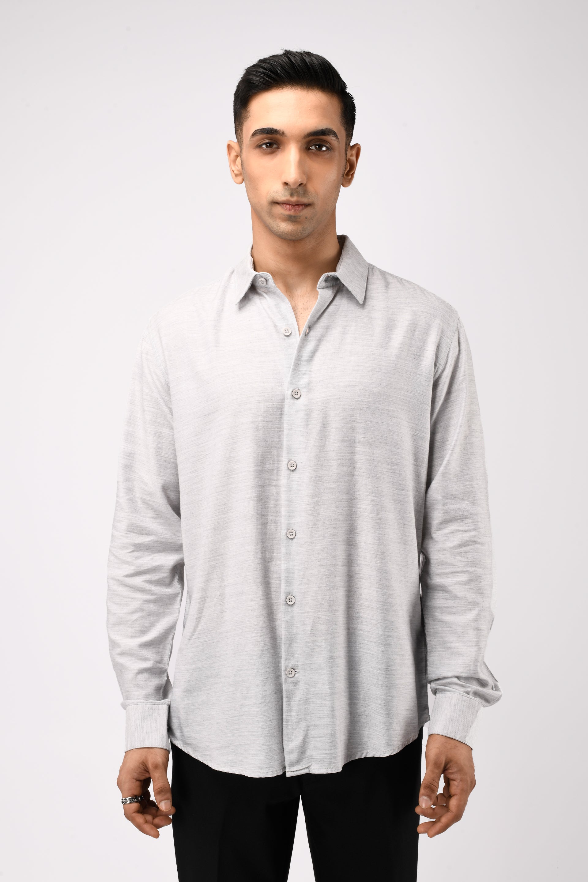 Men’s Soft Lyocell Melange Shirt in White – breathable lyocell fabric, relaxed tailored silhouette, crisp white finish | Tailoraedge
