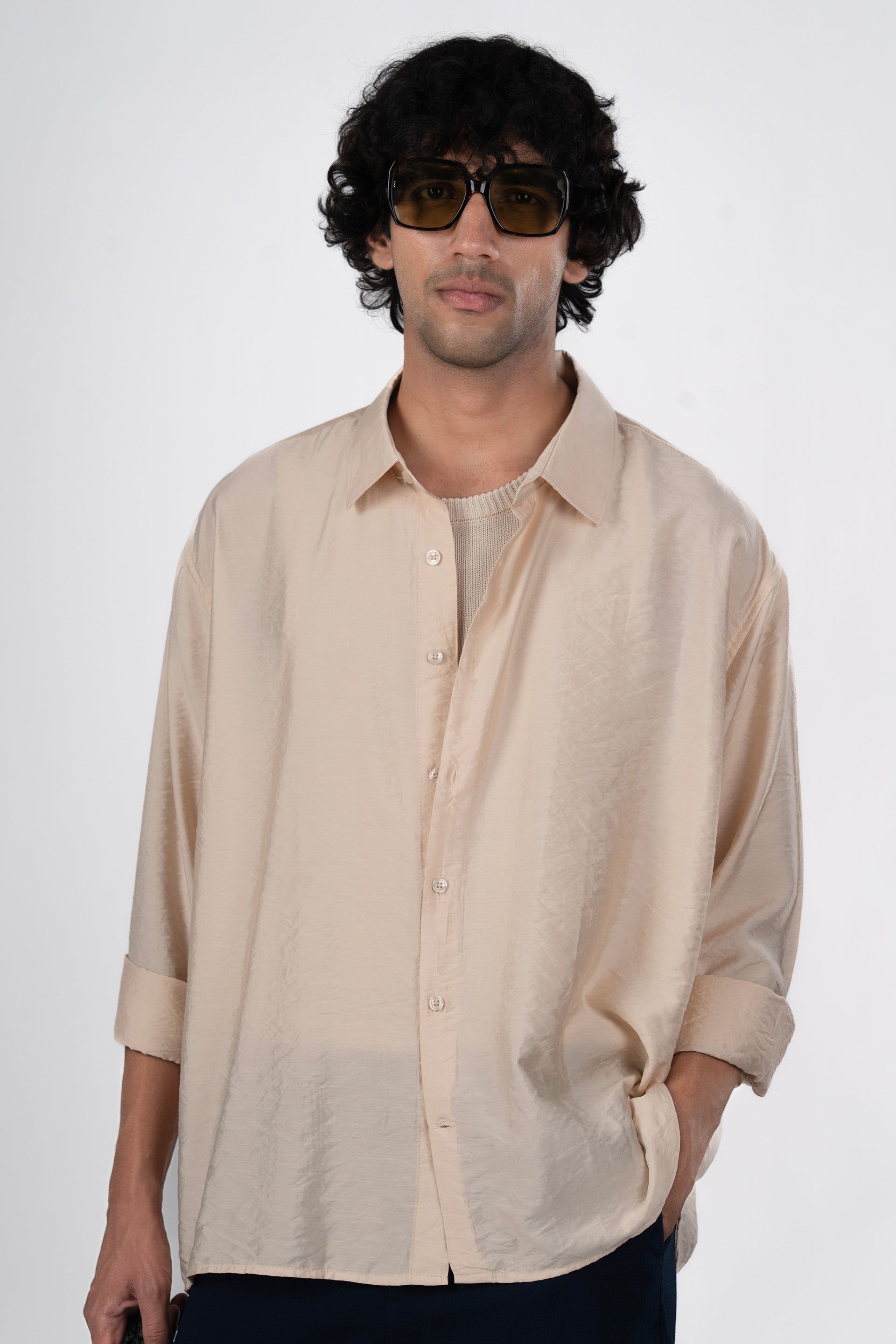 Soft Nylon Relaxed Shirt In Beige