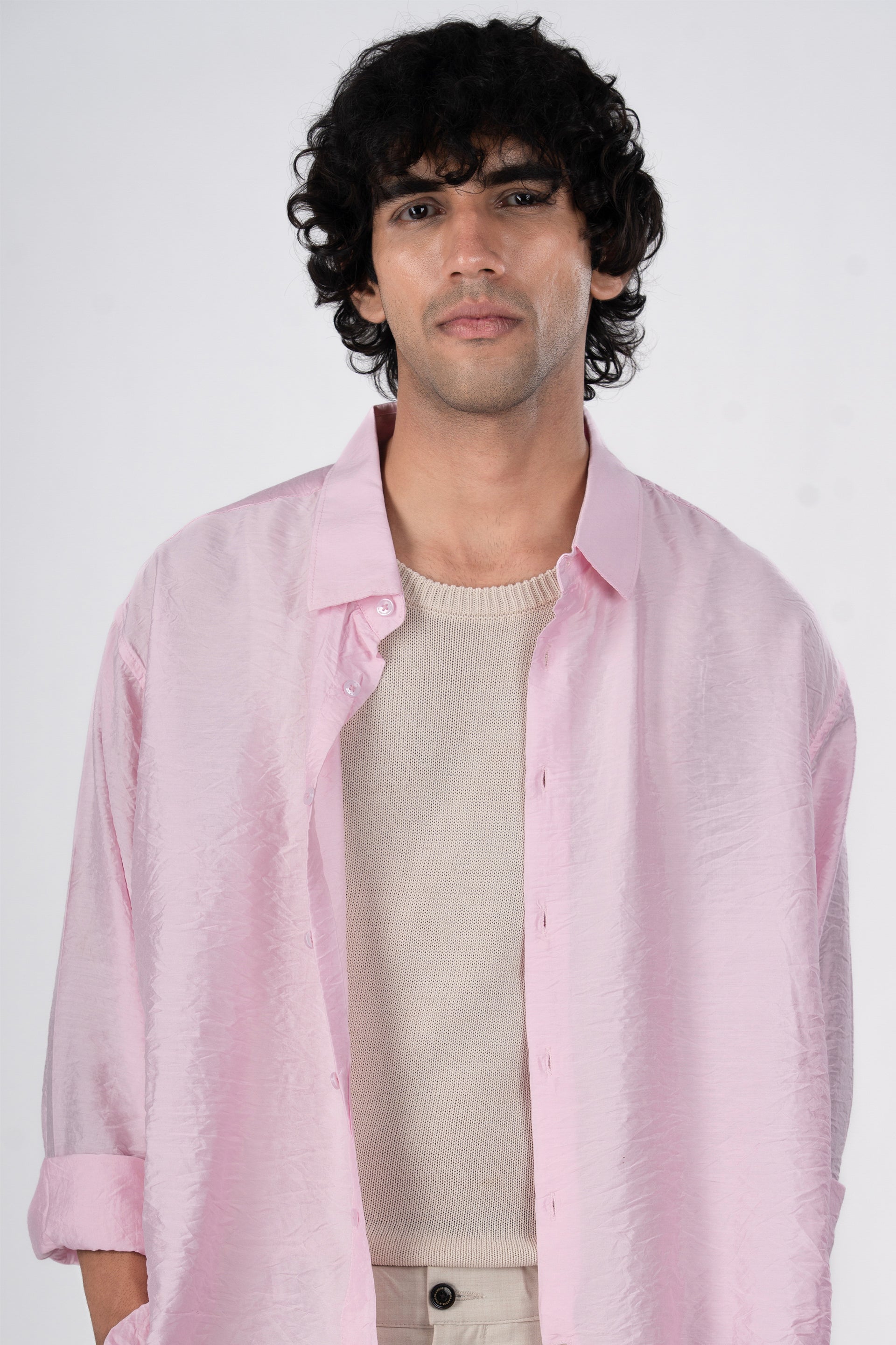 Soft Nylon Relaxed Shirt In Pink
