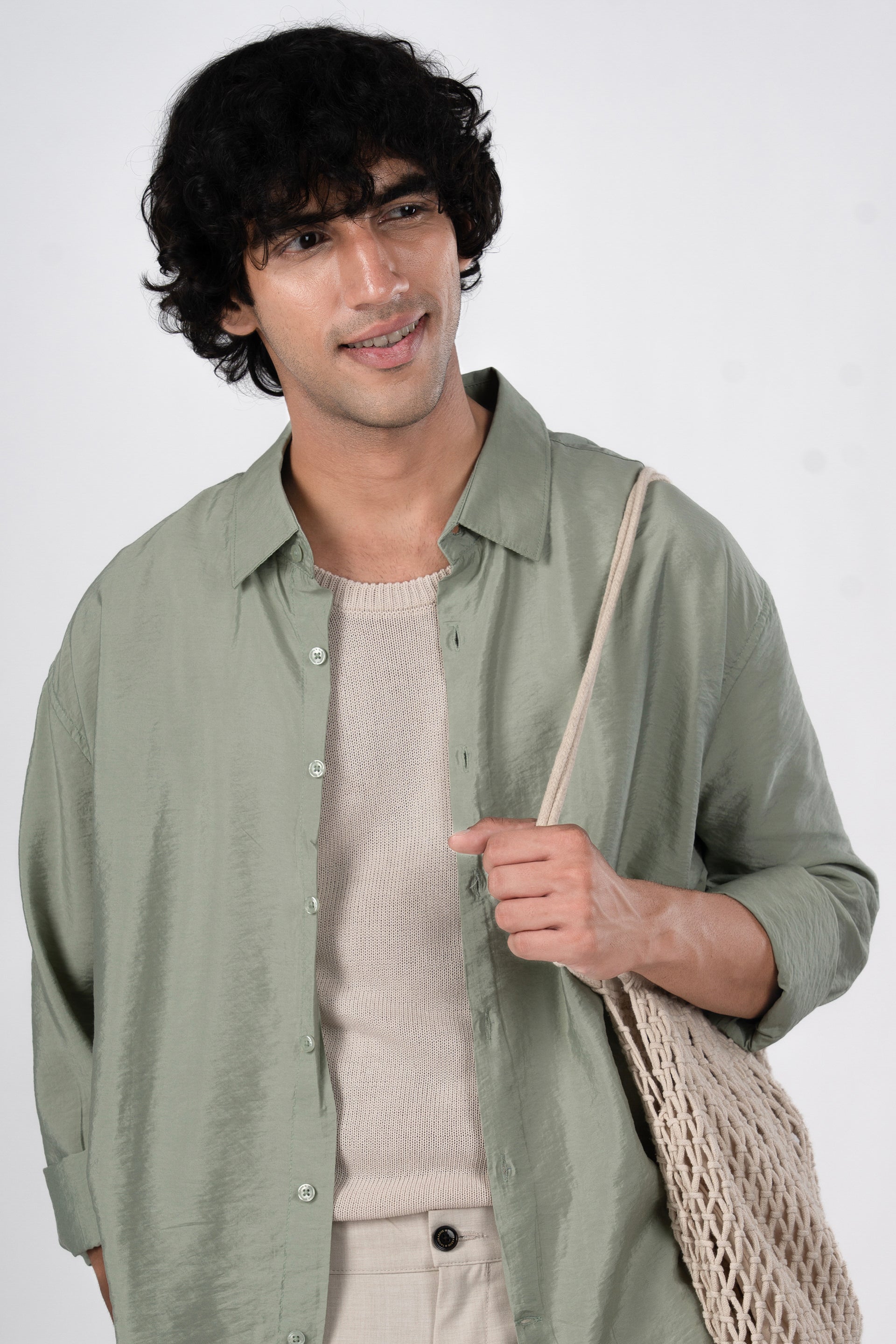 Soft Nylon Relaxed Shirt In Green