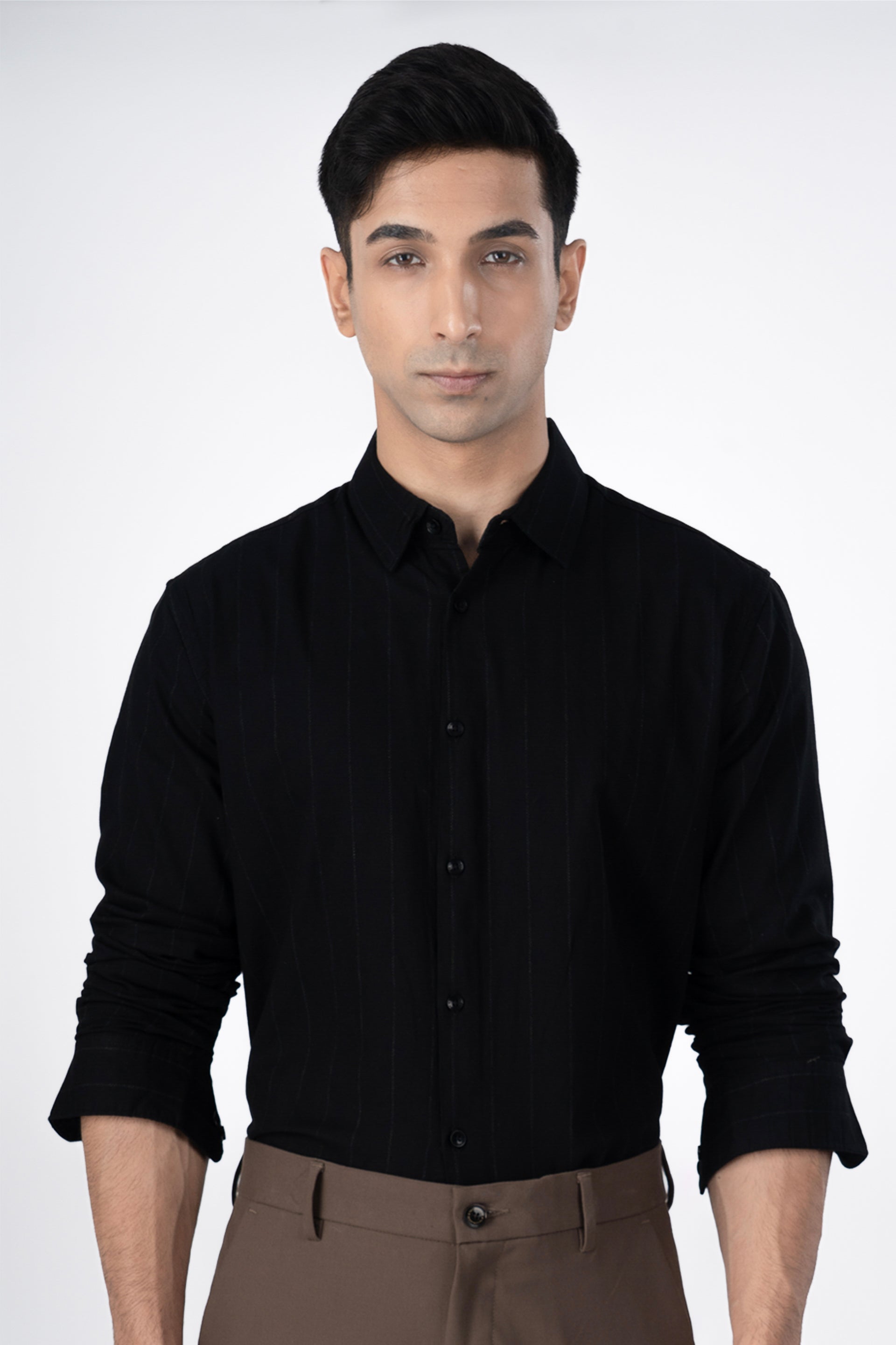 Soft Stripe Tailored Shirt In Black