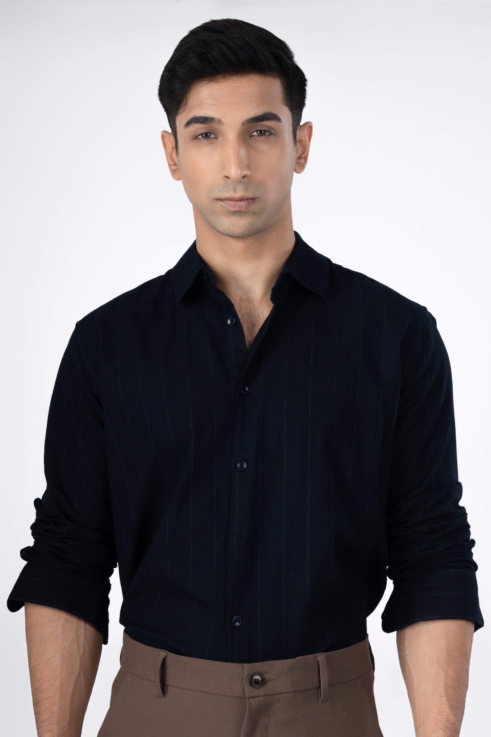 Soft Stripe Tailored Shirt In Navy