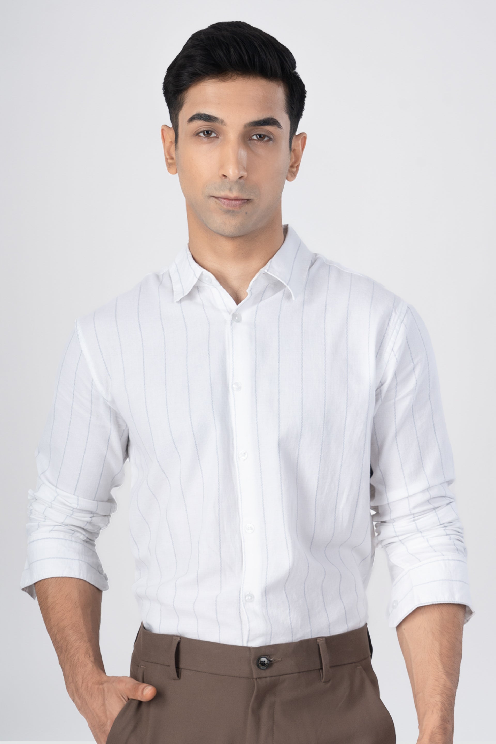 Soft Stripe Tailored Shirt In White