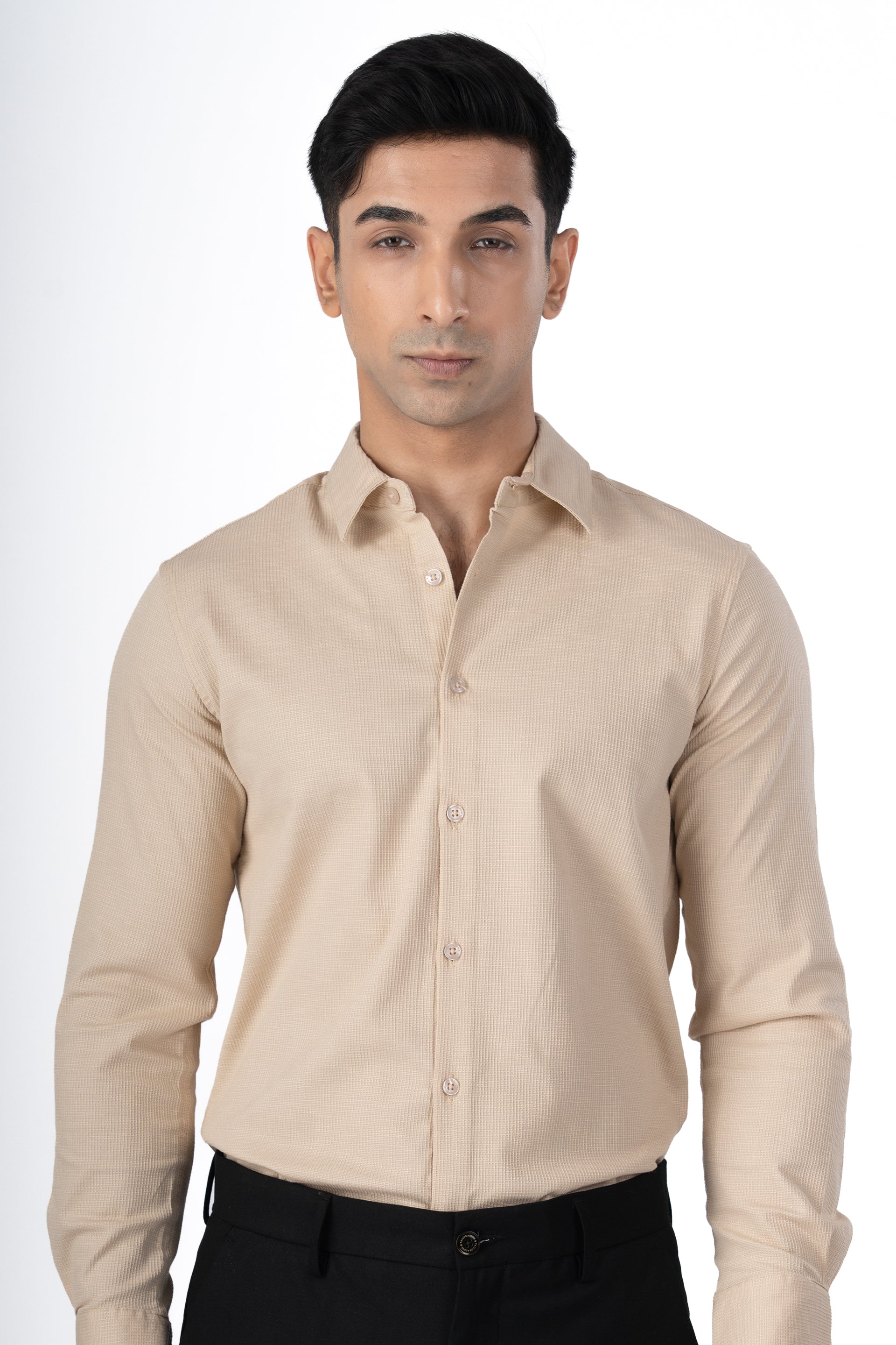 Easy Iron Textured Shirt In Beige