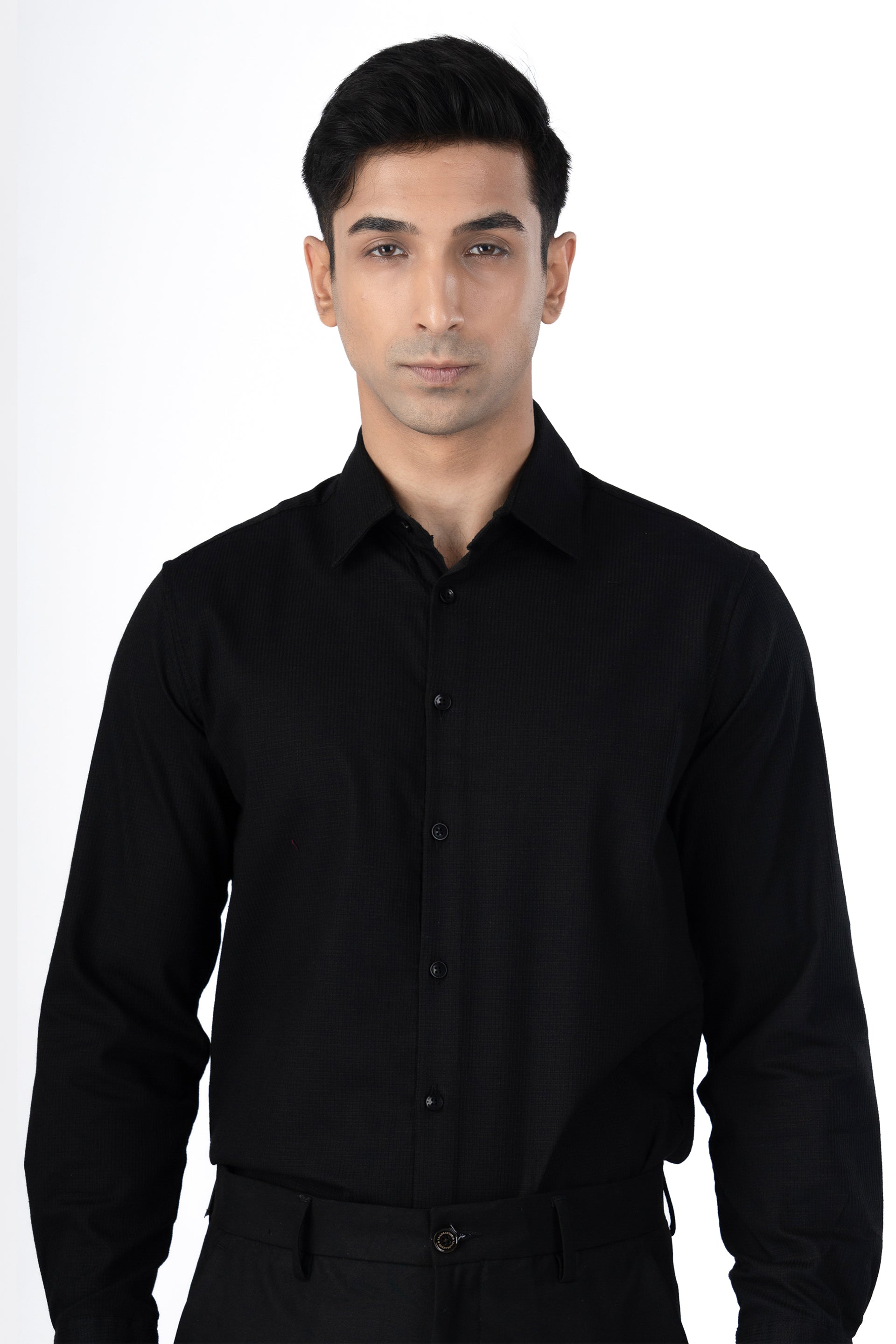 Easy Iron Textured Shirt In Black