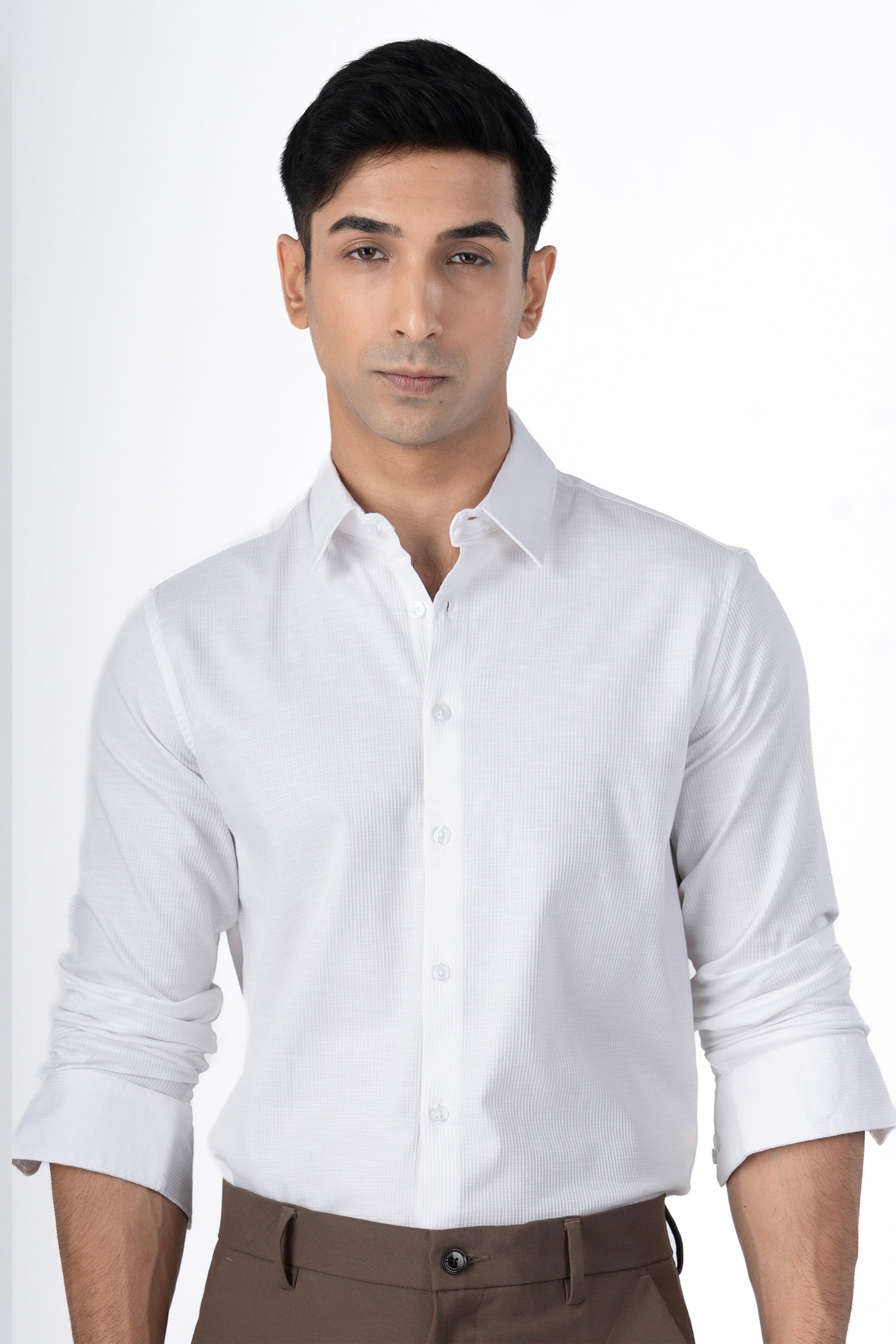 Easy Iron Textured Shirt In White