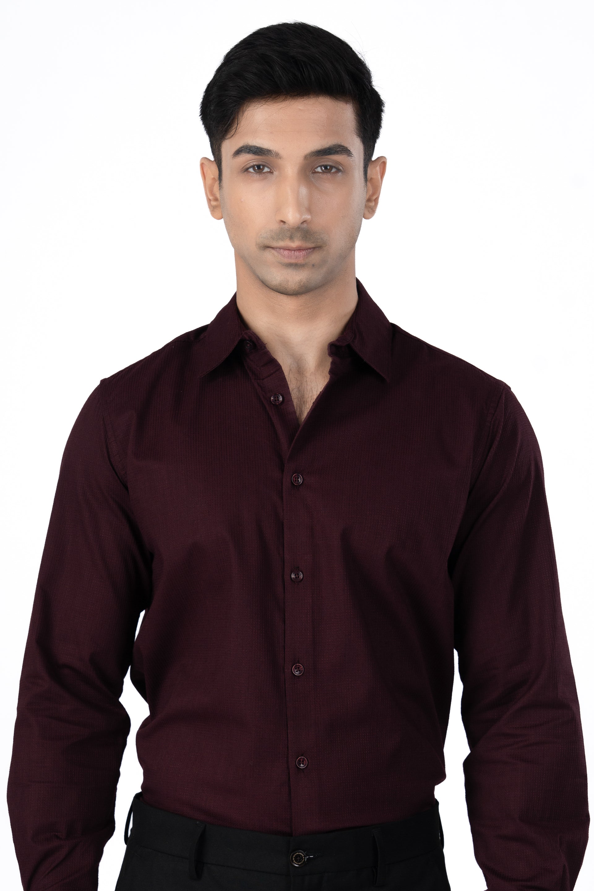Easy Iron Textured Shirt In Wine