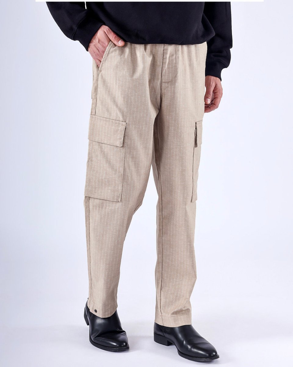TAILORAEDGE Air Striped Relaxed Cargo Pants In Beige