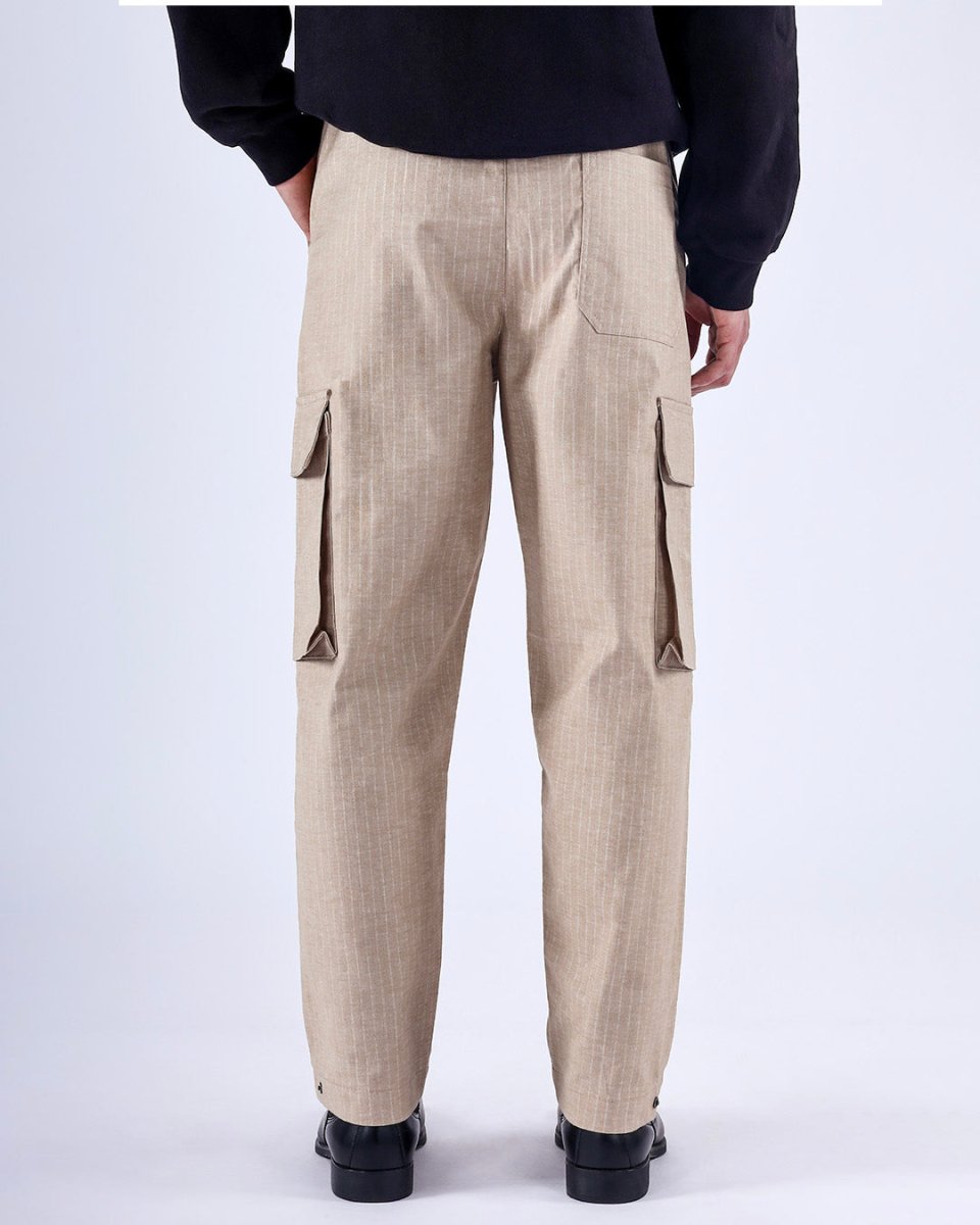 TAILORAEDGE Air Striped Relaxed Cargo Pants In Beige