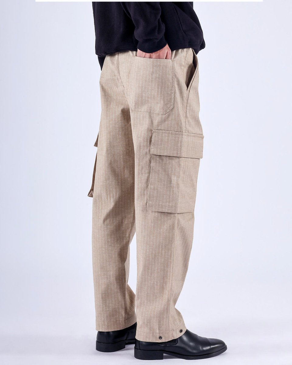 TAILORAEDGE Air Striped Relaxed Cargo Pants In Beige