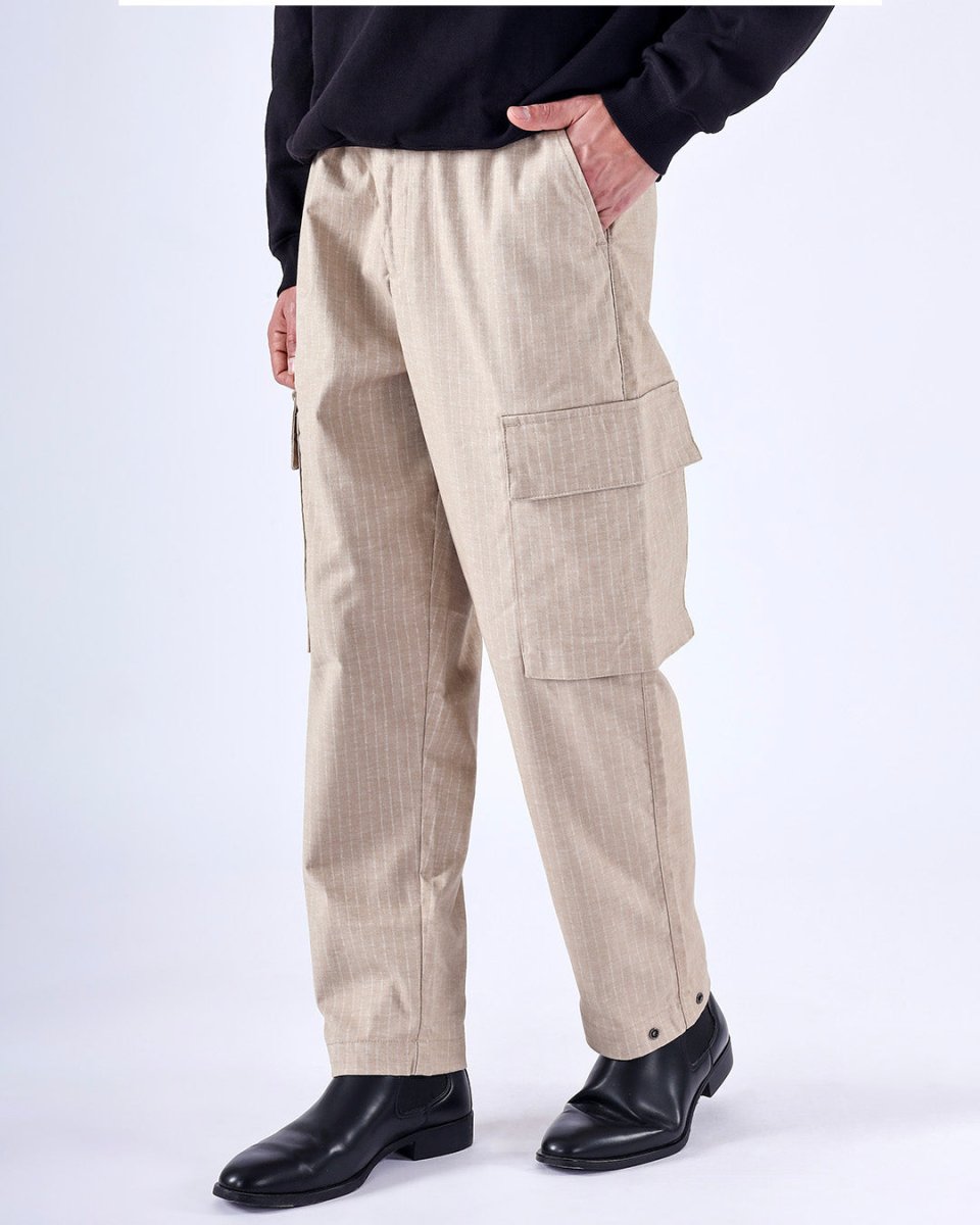 TAILORAEDGE Air Striped Relaxed Cargo Pants In Beige