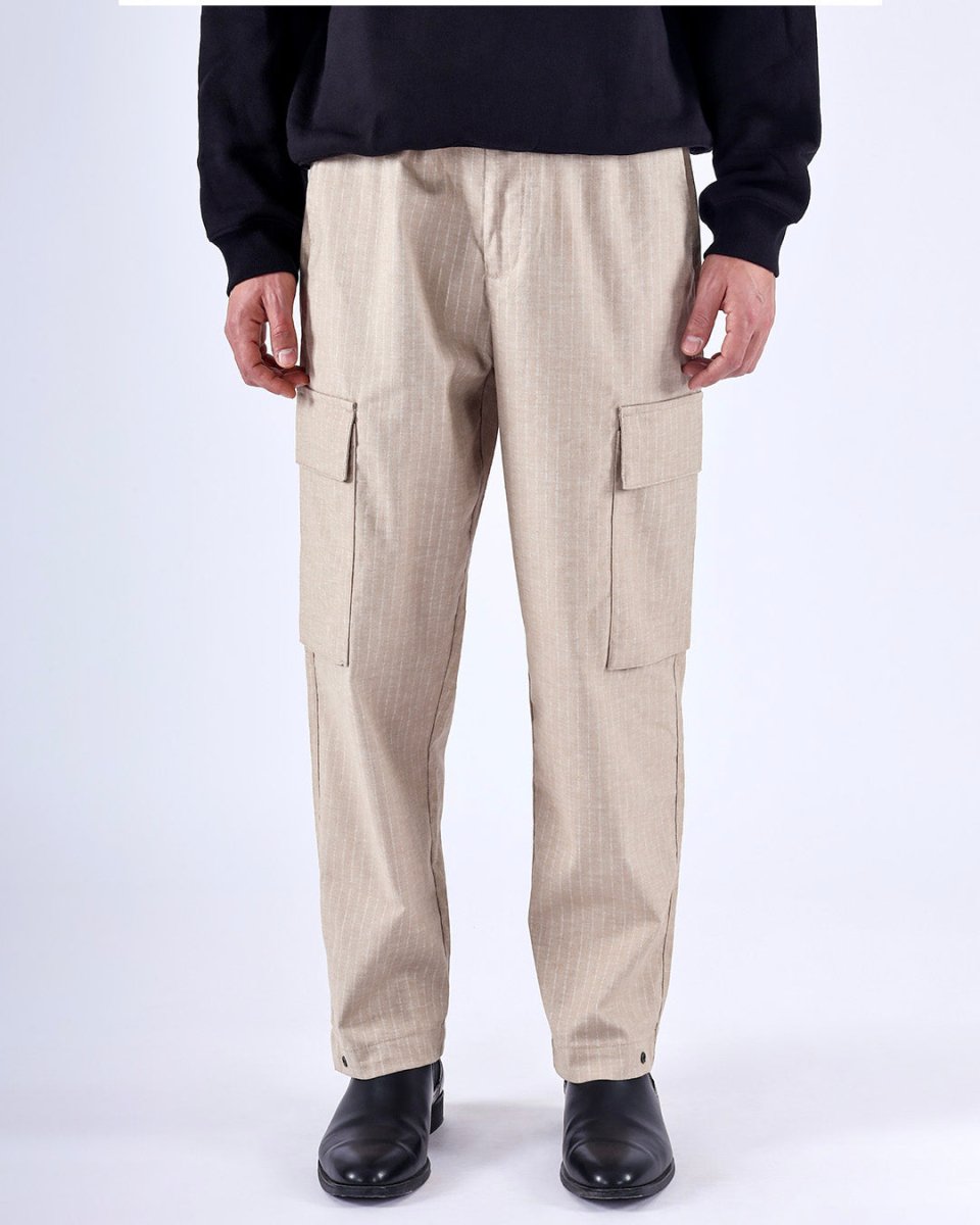 TAILORAEDGE Air Striped Relaxed Cargo Pants In Beige