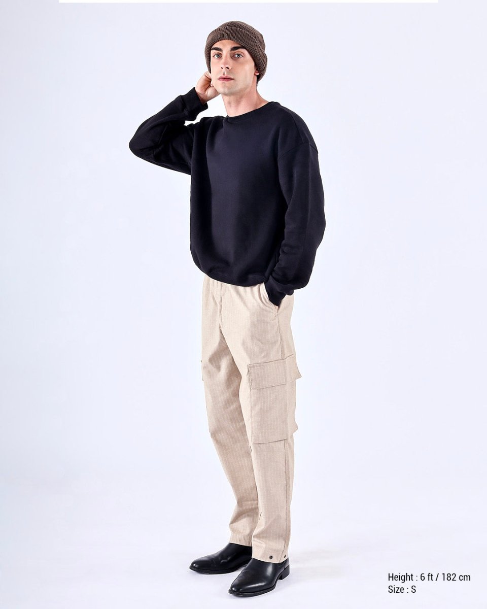 TAILORAEDGE Air Striped Relaxed Cargo Pants In Beige