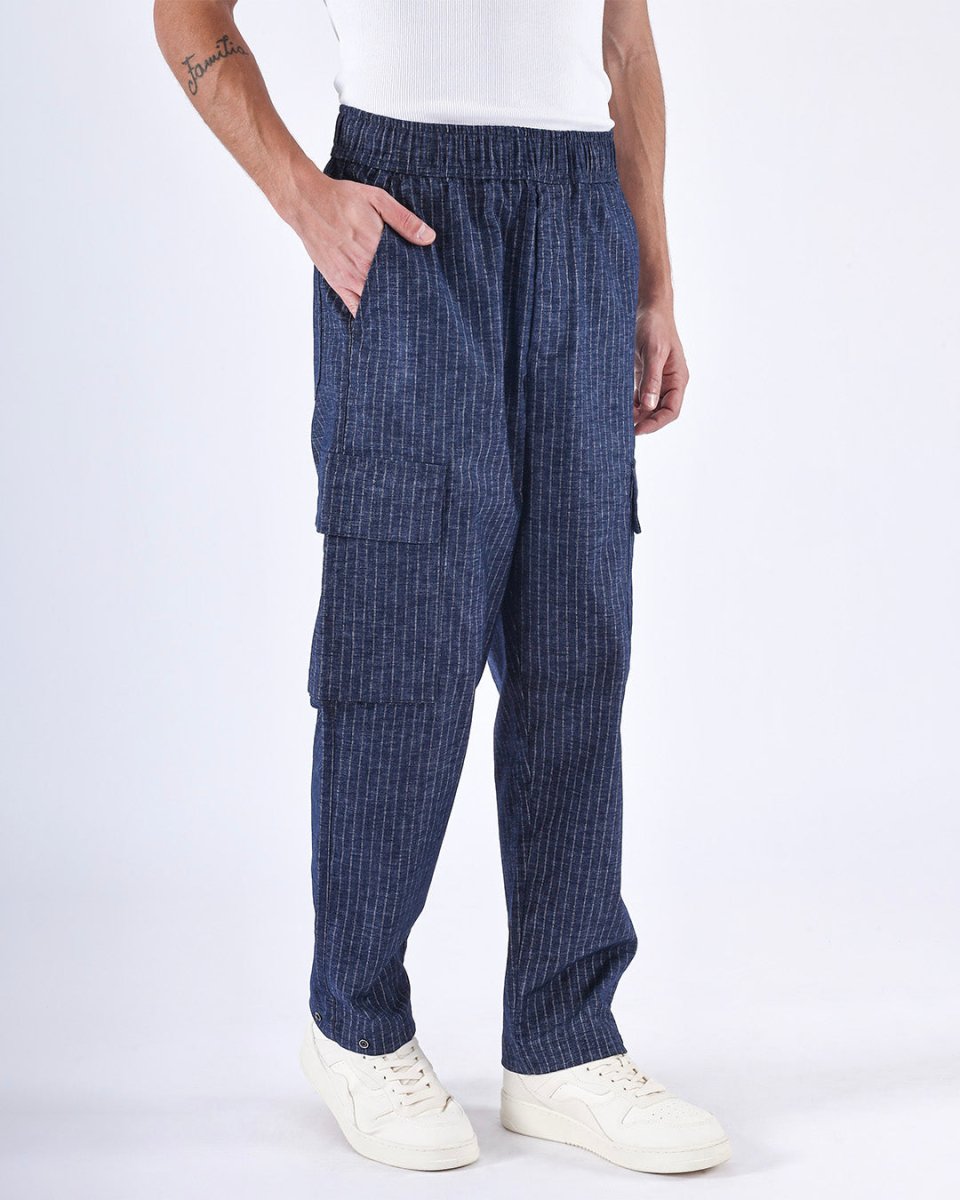 TAILORAEDGE Air Striped Relaxed Cargo Pants In Blue
