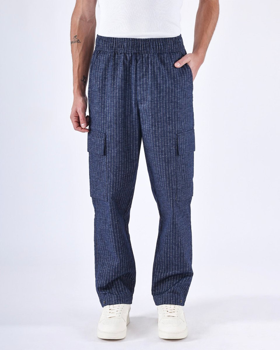 TAILORAEDGE Air Striped Relaxed Cargo Pants In Blue