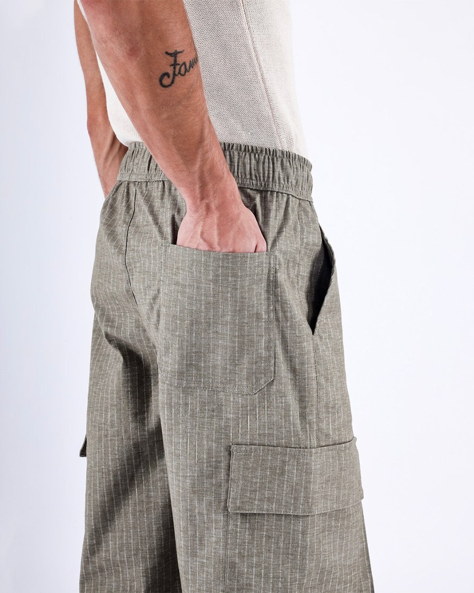 TAILORAEDGE Air Striped Relaxed Cargo Pants In Green