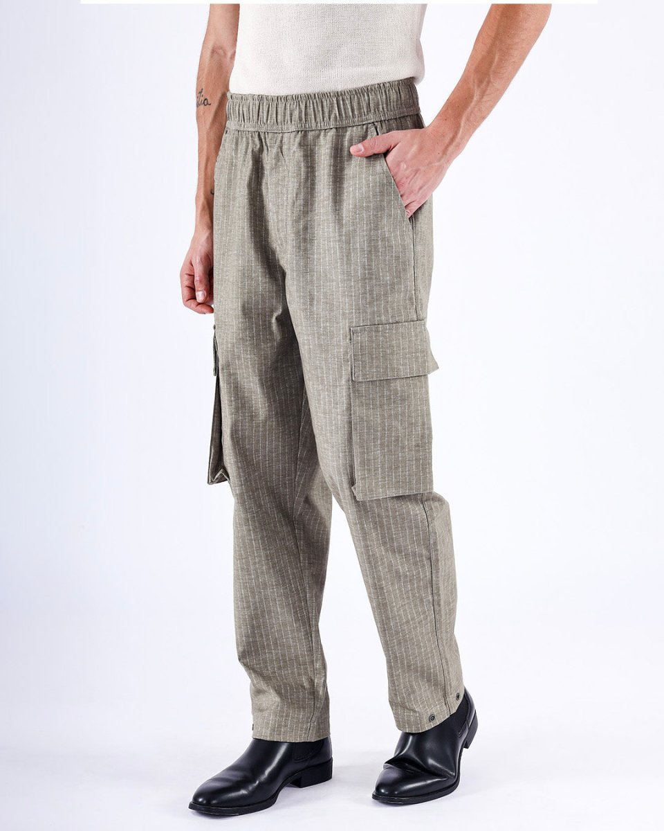 TAILORAEDGE Air Striped Relaxed Cargo Pants In Green