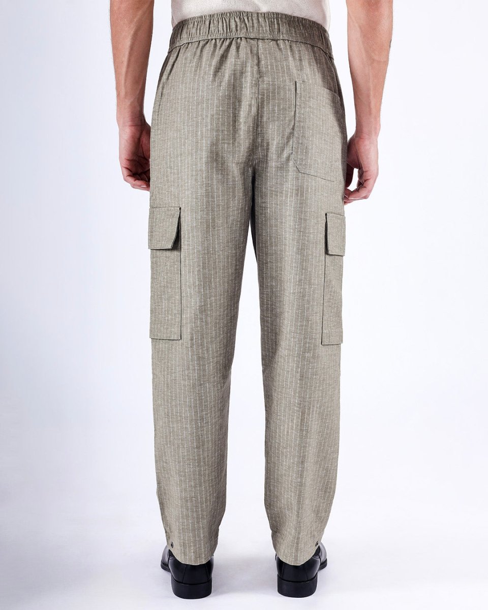 TAILORAEDGE Air Striped Relaxed Cargo Pants In Green