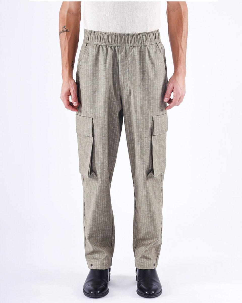 TAILORAEDGE Air Striped Relaxed Cargo Pants In Green