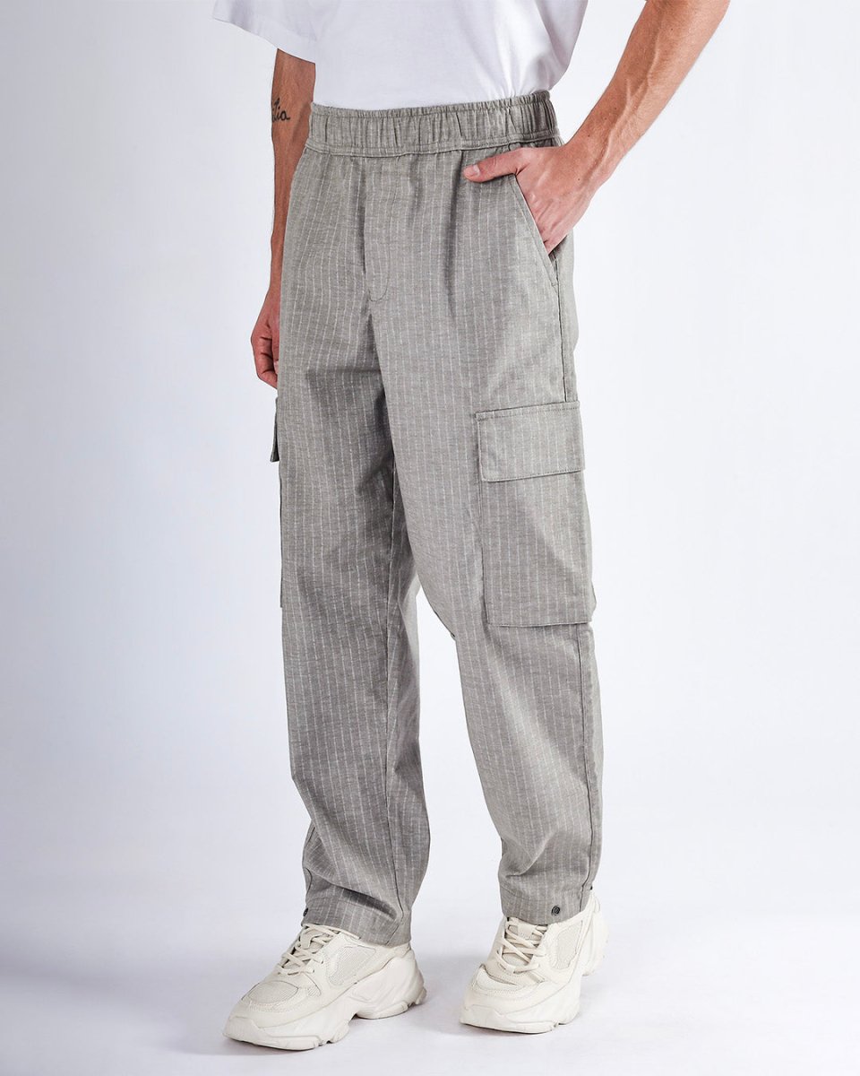 TAILORAEDGE Air Striped Relaxed Cargo Pants In Grey