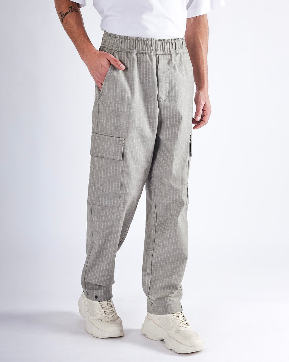 TAILORAEDGE Air Striped Relaxed Cargo Pants In Grey