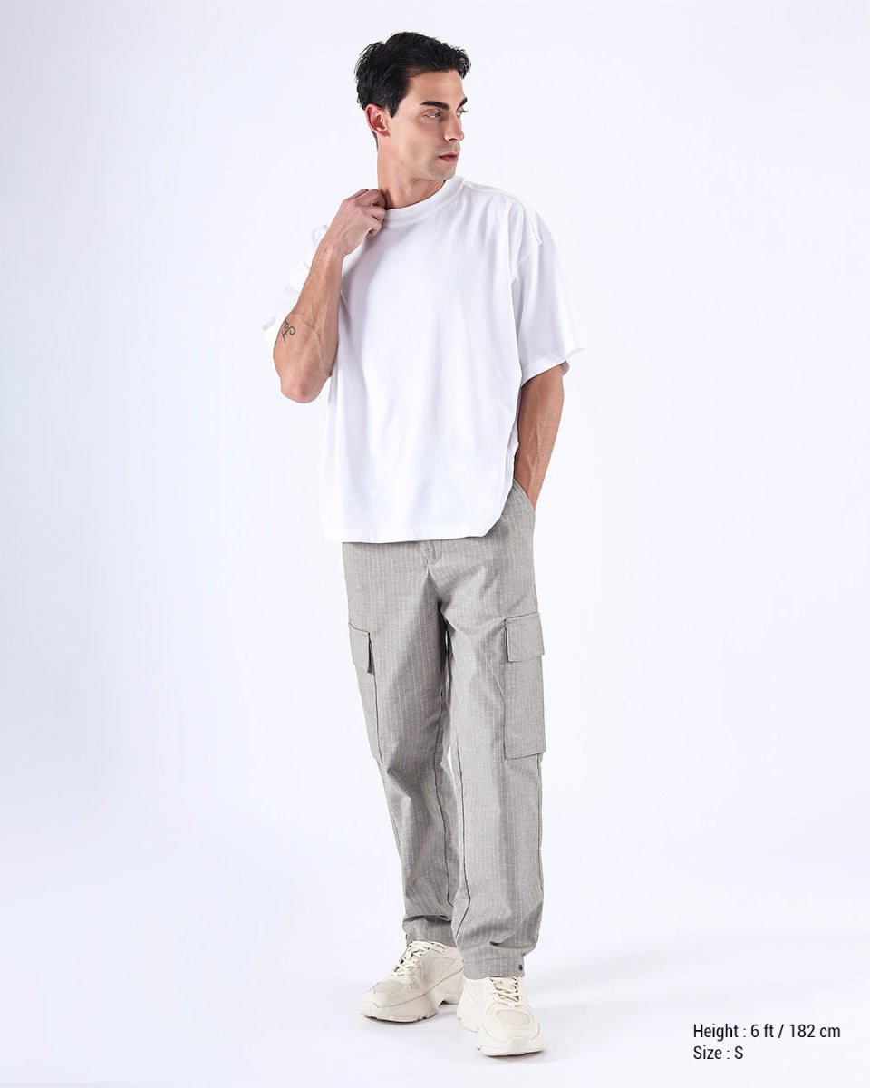 TAILORAEDGE Air Striped Relaxed Cargo Pants In Grey