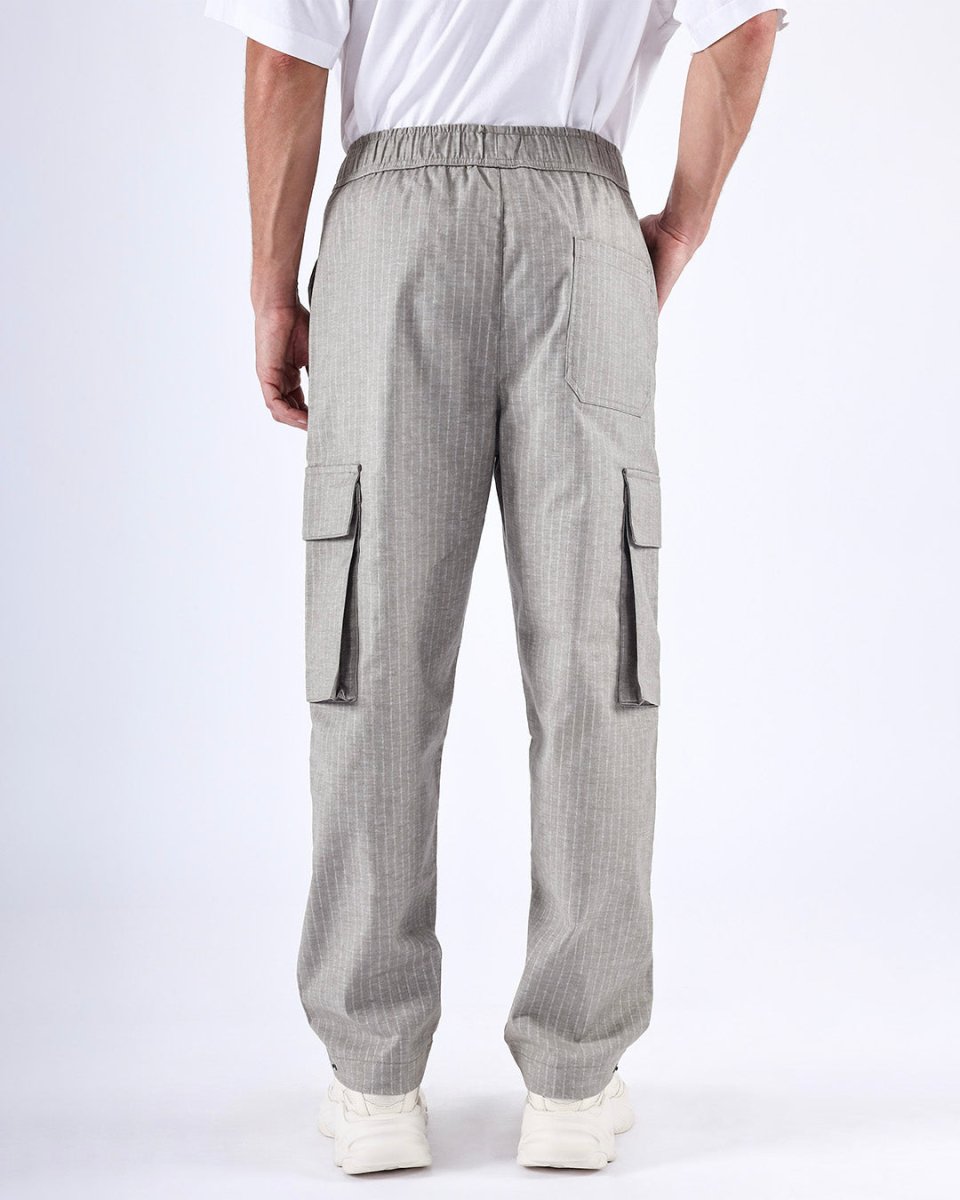 TAILORAEDGE Air Striped Relaxed Cargo Pants In Grey
