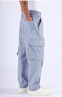 TAILORAEDGE Air Striped Relaxed Cargo Pants In Light Blue
