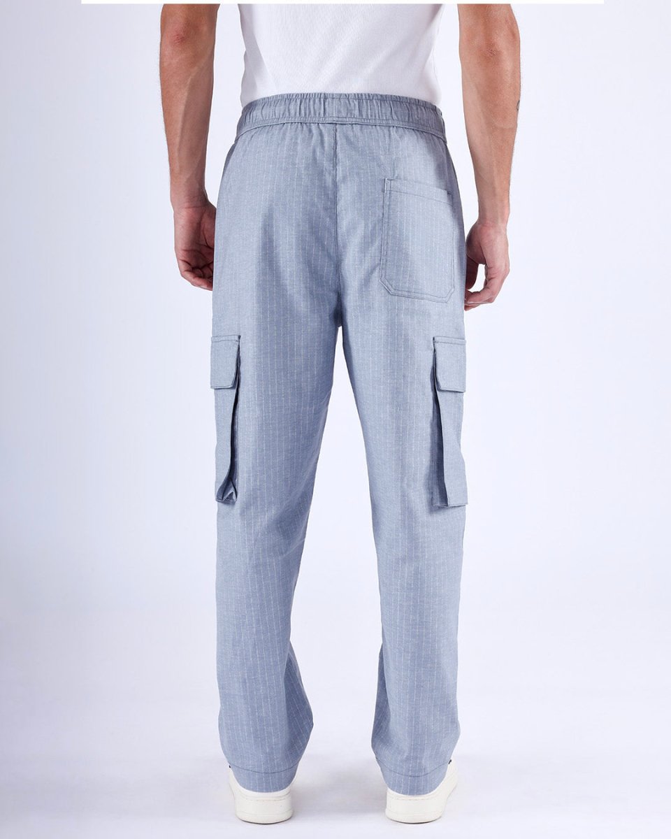 TAILORAEDGE Air Striped Relaxed Cargo Pants In Light Blue