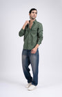 TAILORAEDGE Classic Cotton Cargo Shirt In Green