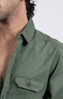 TAILORAEDGE Classic Cotton Cargo Shirt In Green