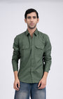 TAILORAEDGE Classic Cotton Cargo Shirt In Green