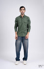 TAILORAEDGE Classic Cotton Cargo Shirt In Green