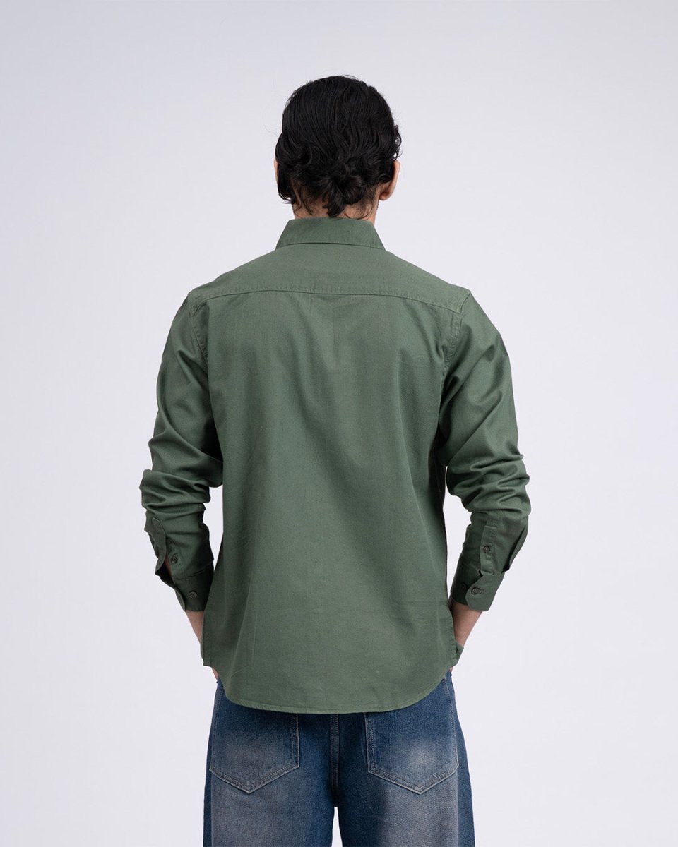 TAILORAEDGE Classic Cotton Cargo Shirt In Green