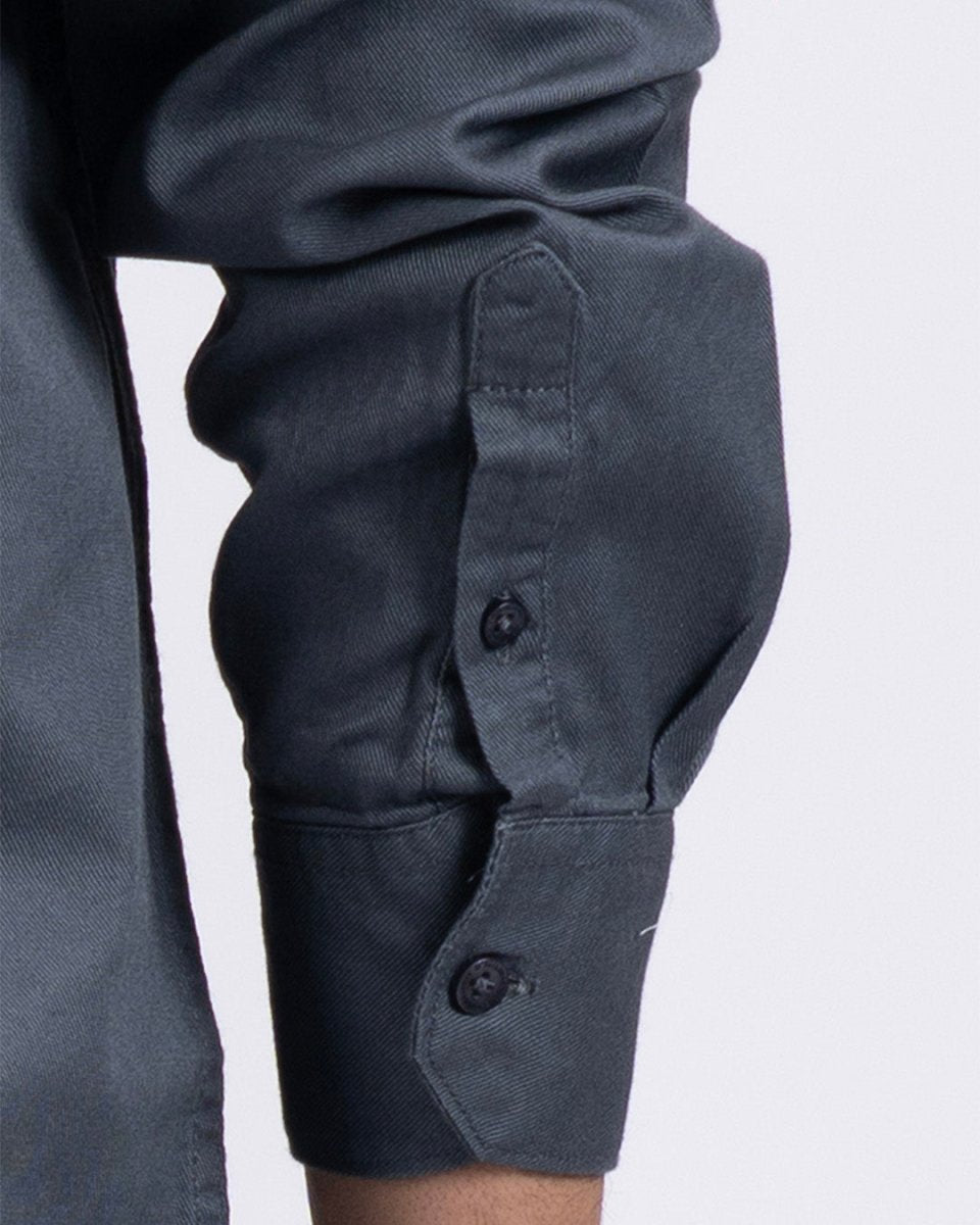 TAILORAEDGE Classic Cotton Cargo Shirt In Grey