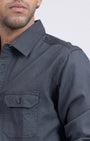 TAILORAEDGE Classic Cotton Cargo Shirt In Grey