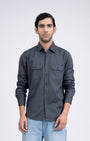 TAILORAEDGE Classic Cotton Cargo Shirt In Grey