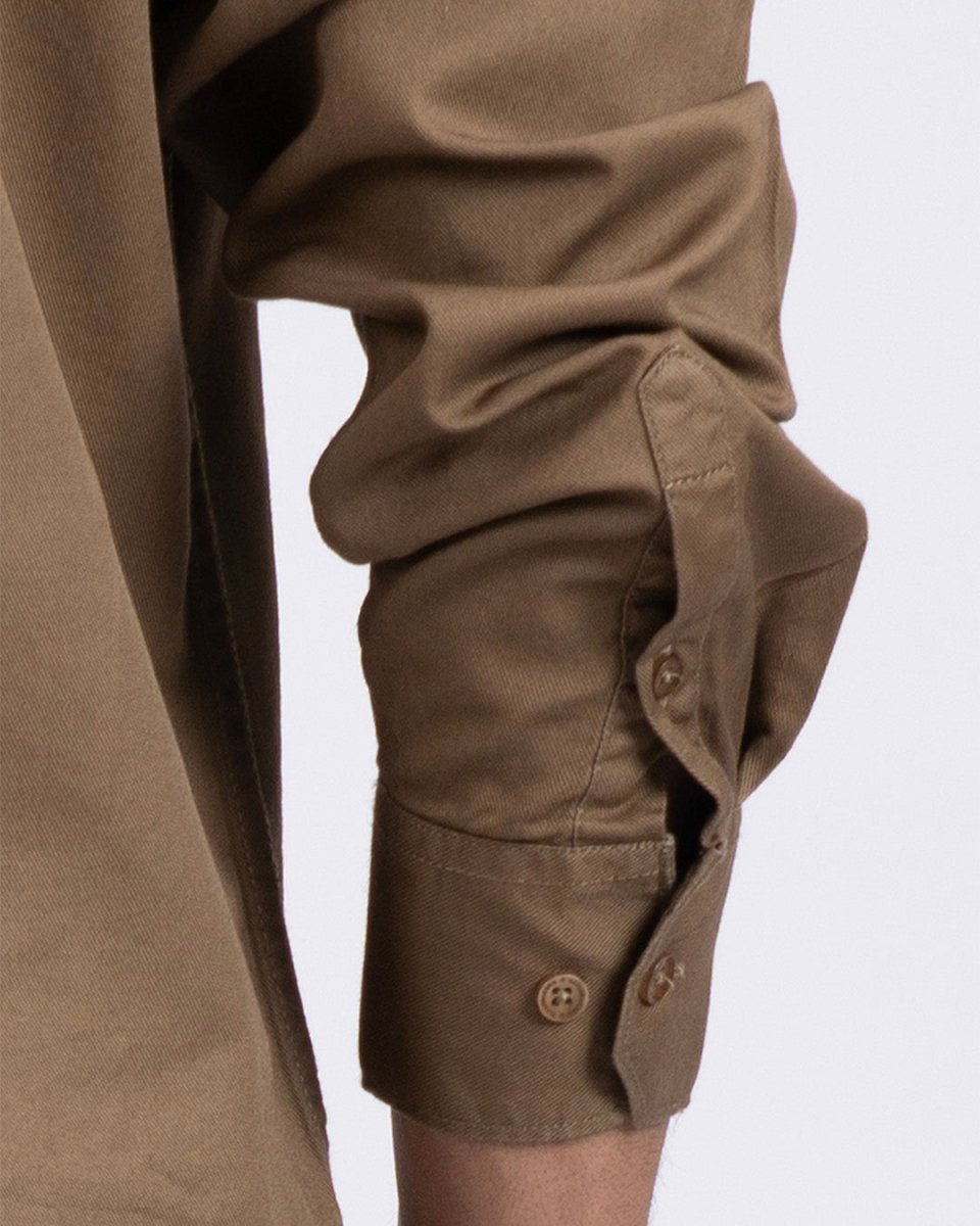 TAILORAEDGE Classic Cotton Cargo Shirt In Khaki