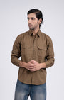TAILORAEDGE Classic Cotton Cargo Shirt In Khaki