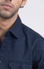 TAILORAEDGE Classic Cotton Cargo Shirt In Navy