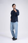 TAILORAEDGE Classic Cotton Cargo Shirt In Navy
