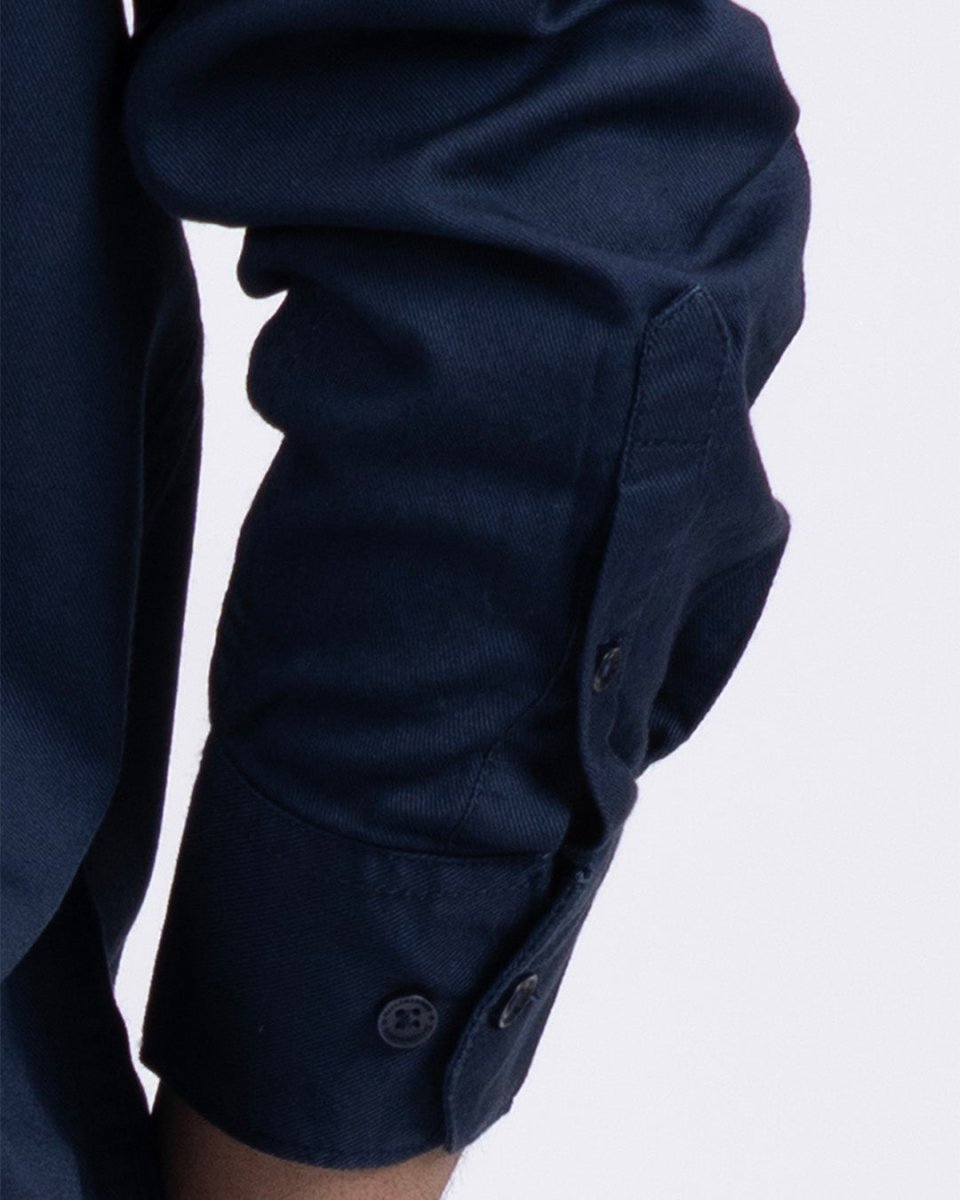 TAILORAEDGE Classic Cotton Cargo Shirt In Navy