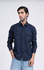 TAILORAEDGE Classic Cotton Cargo Shirt In Navy