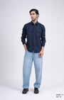 TAILORAEDGE Classic Cotton Cargo Shirt In Navy