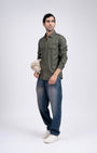 TAILORAEDGE Classic Cotton Cargo Shirt In Olive