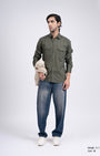 TAILORAEDGE Classic Cotton Cargo Shirt In Olive