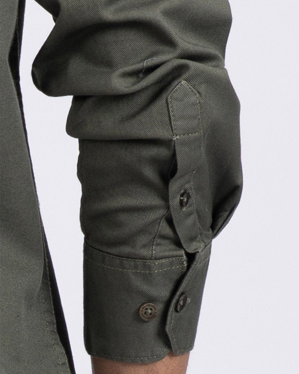 TAILORAEDGE Classic Cotton Cargo Shirt In Olive